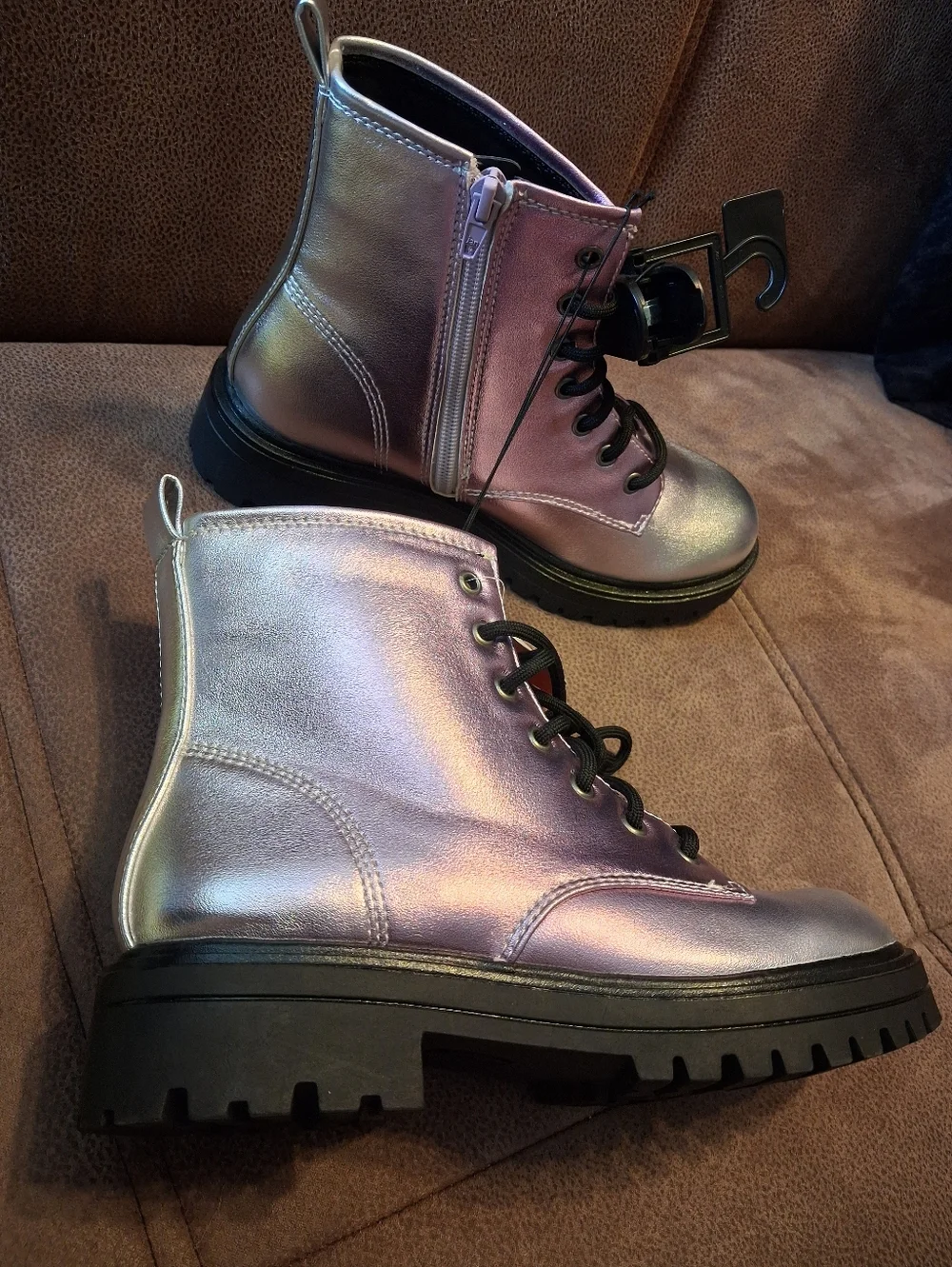 wonder nation Iridescent Purple Lace-Up Combat Boots for Kids Size 3